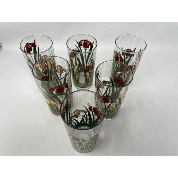 Vintage Culver Iris Glasses Set of 6 22k Gold Highball Christmas Tumblers RARE - Picture 3 of 4